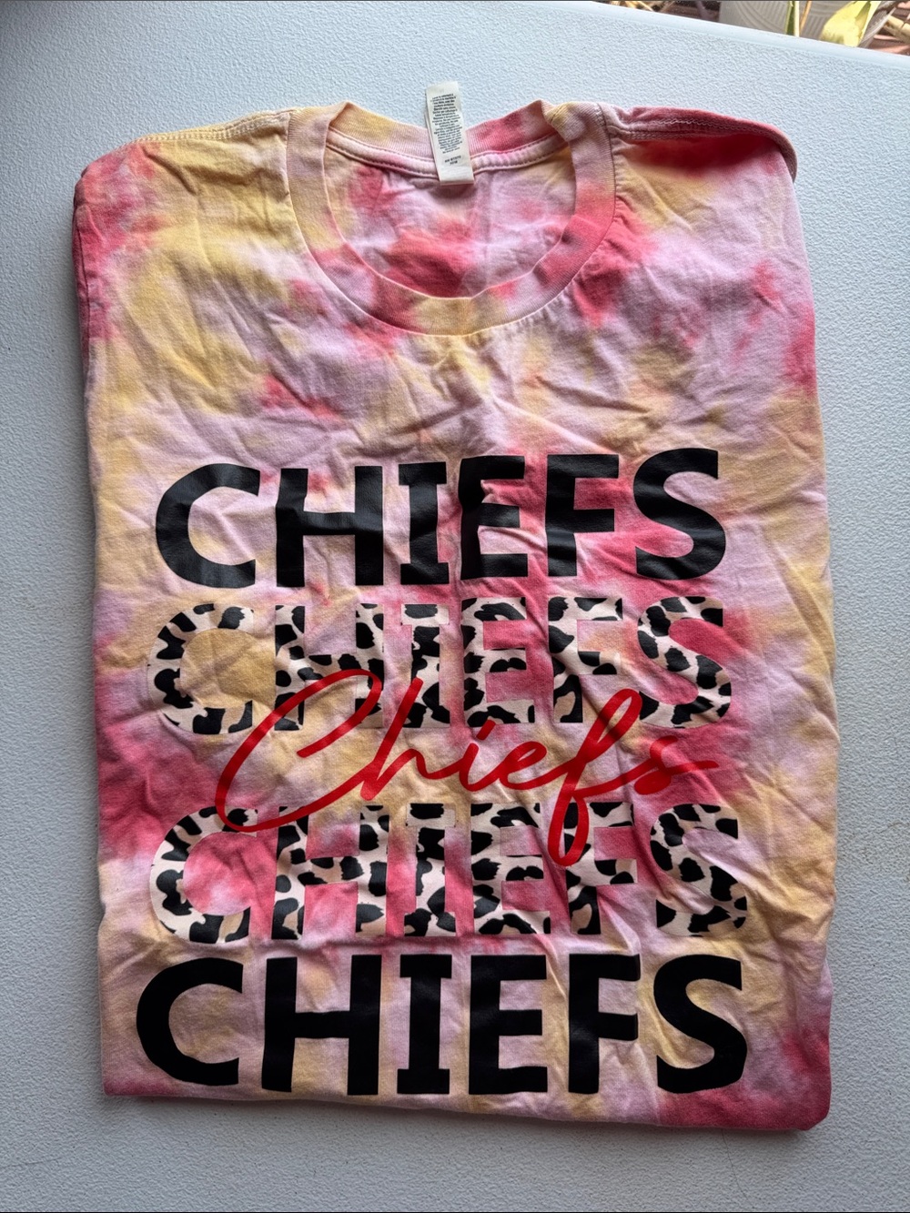 Bella Canvas Tie-Dye 'Chiefs' Graphic Tee - Pink, Yellow, Red